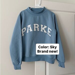 Parke Varsity Mockneck Sweatshirt Sky + White NWT